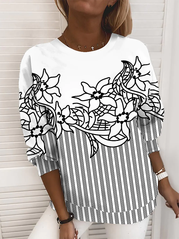 Floral Casual Crew Neck Sweatshirt
