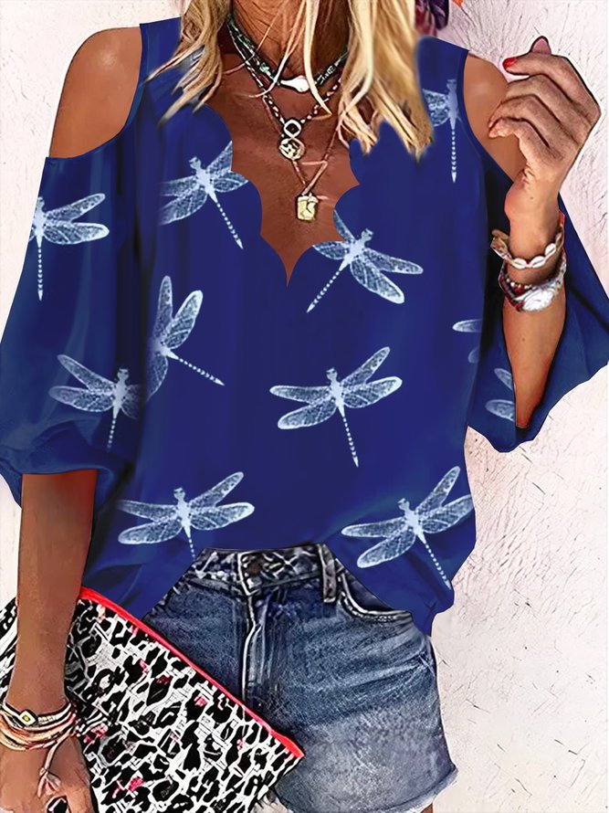 Dragonfly Printed Casual Tops