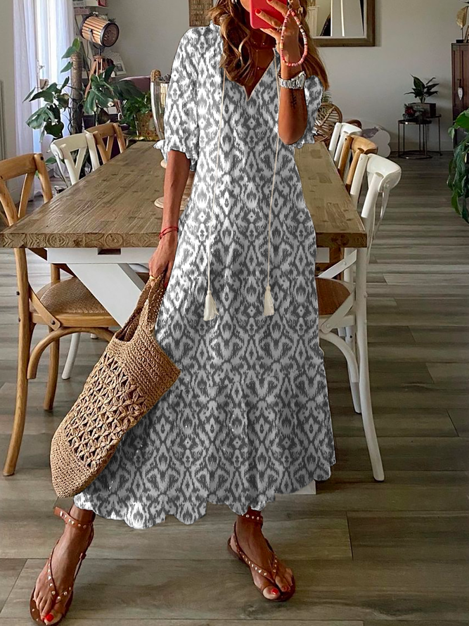 Plus size Casual V Neck Geometric Printed Dresses