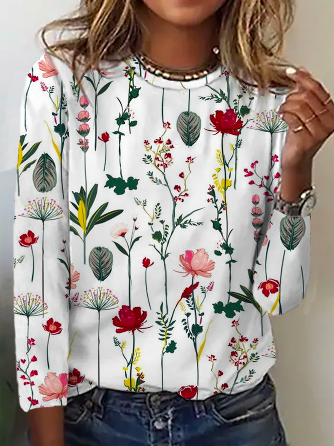 Floral Casual Long Sleeve TShirt zolucky