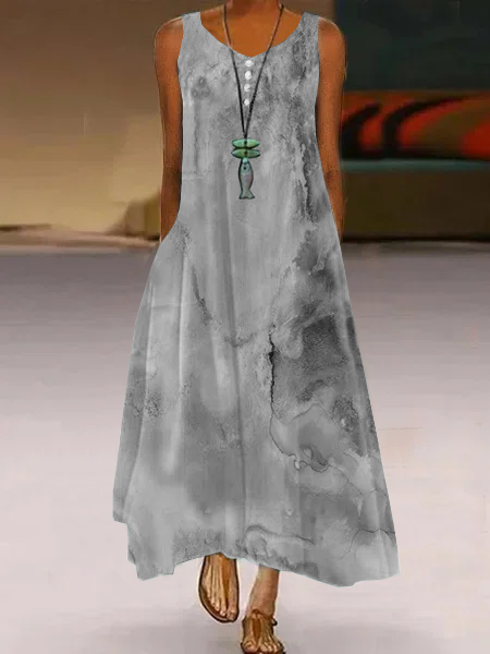 Sleeveless Basic Abstract Printed Weaving Dress