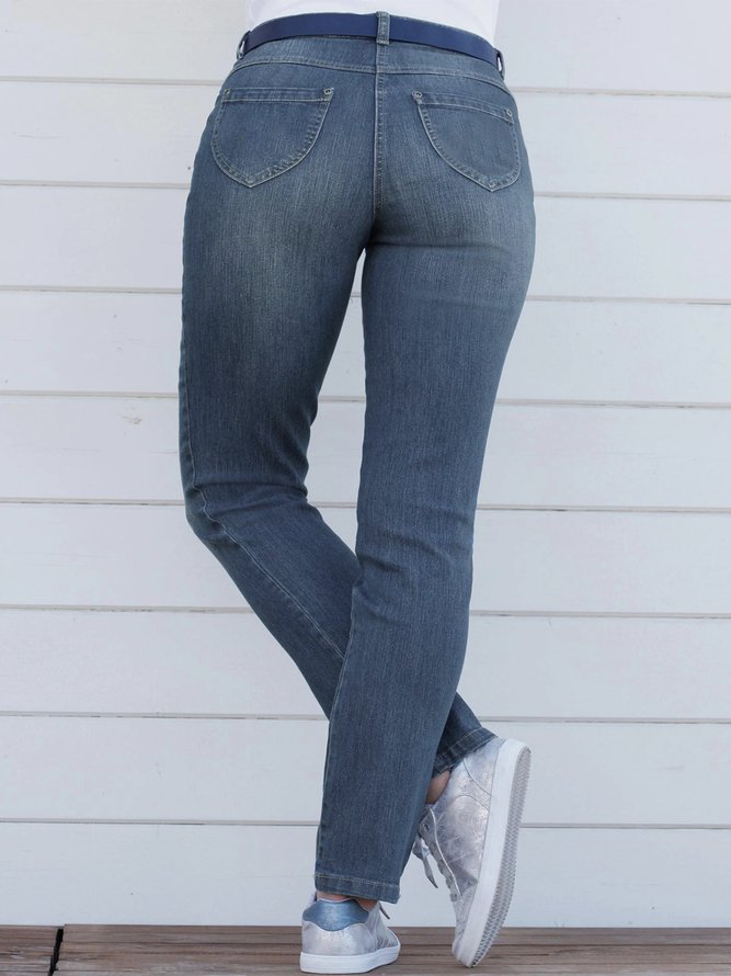 Plain Pockets Plus Size Casual Jeans