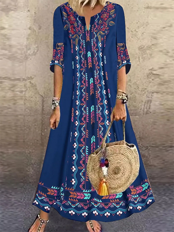Half sleeve V Neck Ethnic Casual Dresses