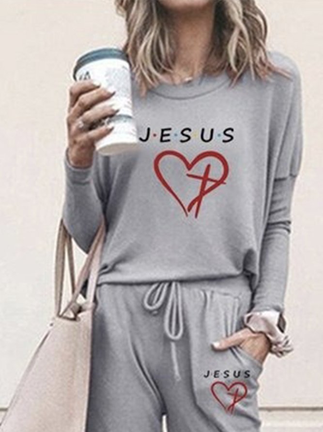 Jesus Long Sleeve Crew Neck Casual Sweatshirt With Pants