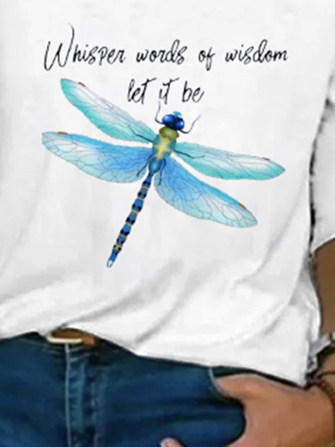 Dragonfly Long Sleeve Hollow Out Plus Size Casual T-Shirt