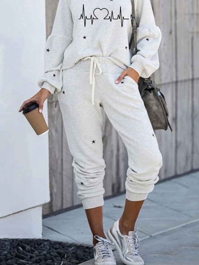 Casual Stars Heart/Cordate Loose Two-Piece Set