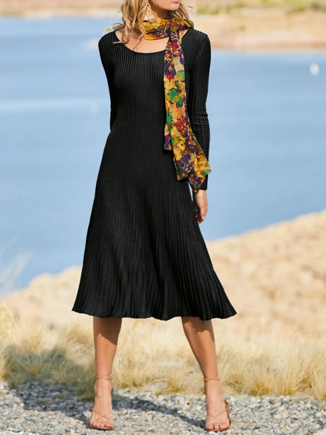 Plain Loose Crew Neck Dress