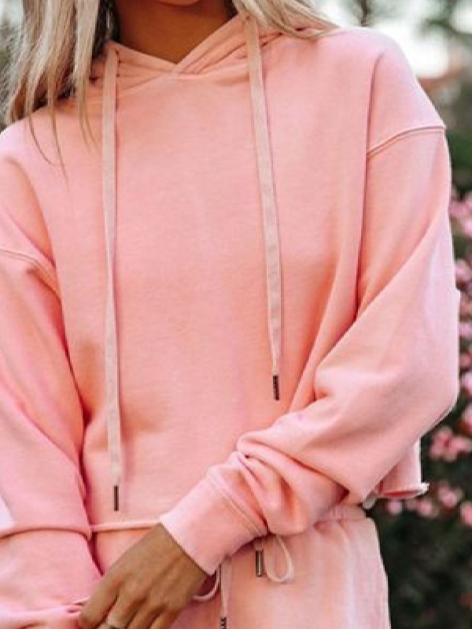 Casual Plain Hoodie Long Sleeve Loose Two Piece Sets