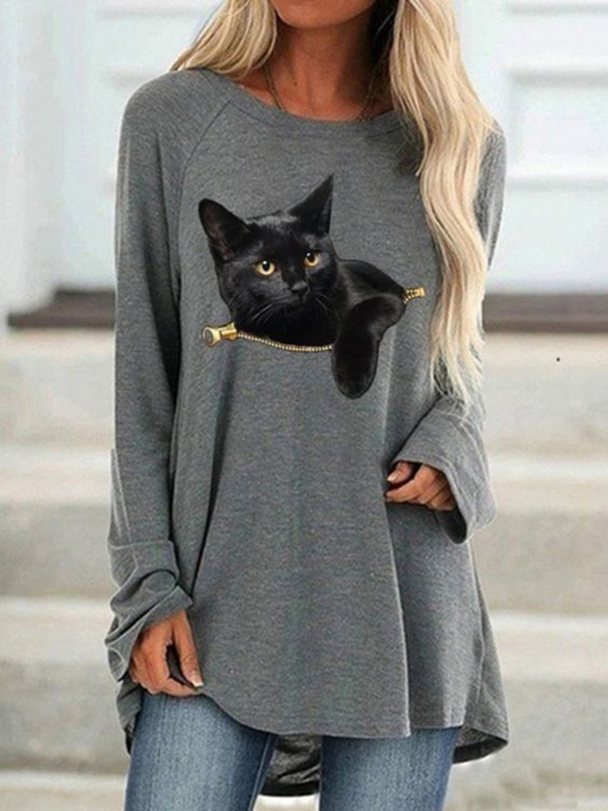 Cat Casual Loose Long Sleeve T-Shirt