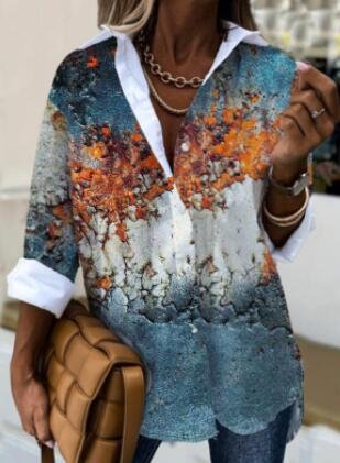 Casual Shirt Collar Ombre Blouse