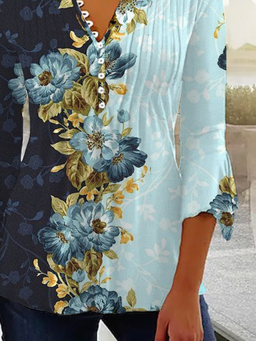 V Neck Casual Floral T-Shirt