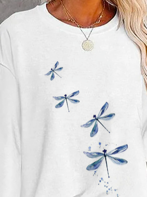 Dragonfly Printed Crew Neck Long Sleeve T-Shirt