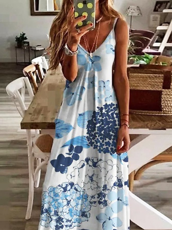 Floral Spaghetti Casual Vacation Loose A-Line Dresses