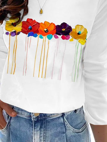 Crew Neck Floral Casual T-Shirt