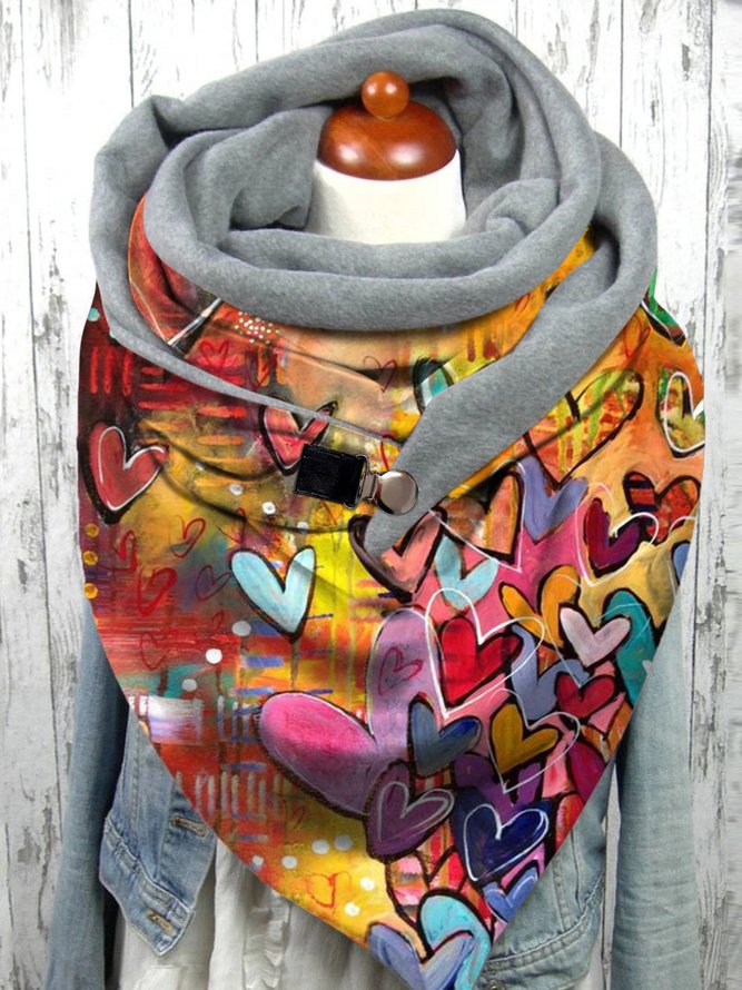 Casual Heart Print Triangle Scarf Autumn/Winter Accessories Warm and Windproof