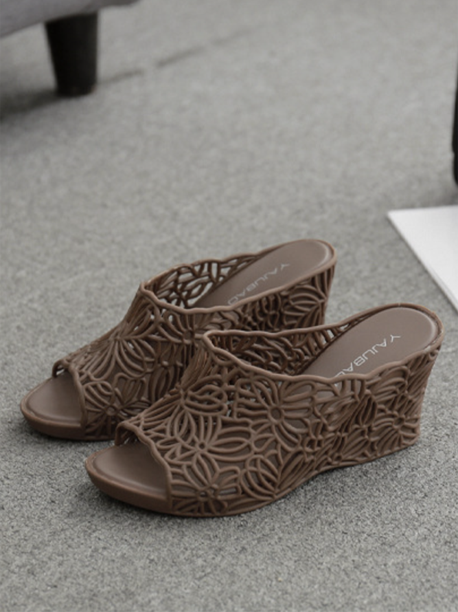 Non-Slip Plastic Cutout Wedge Sandals