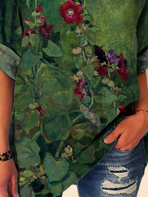Plus size Floral Printed Casual Loose Tops