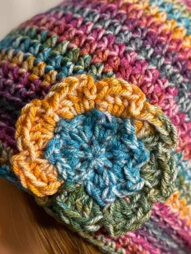 Gradient Large Floral Crochet Beanie