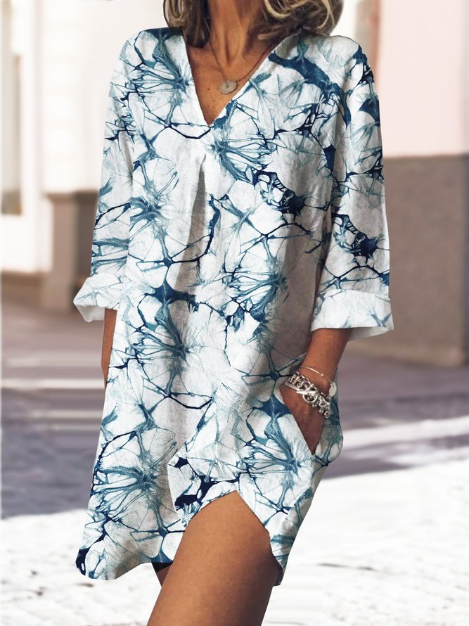 V Neck Abstract Casual Dresses