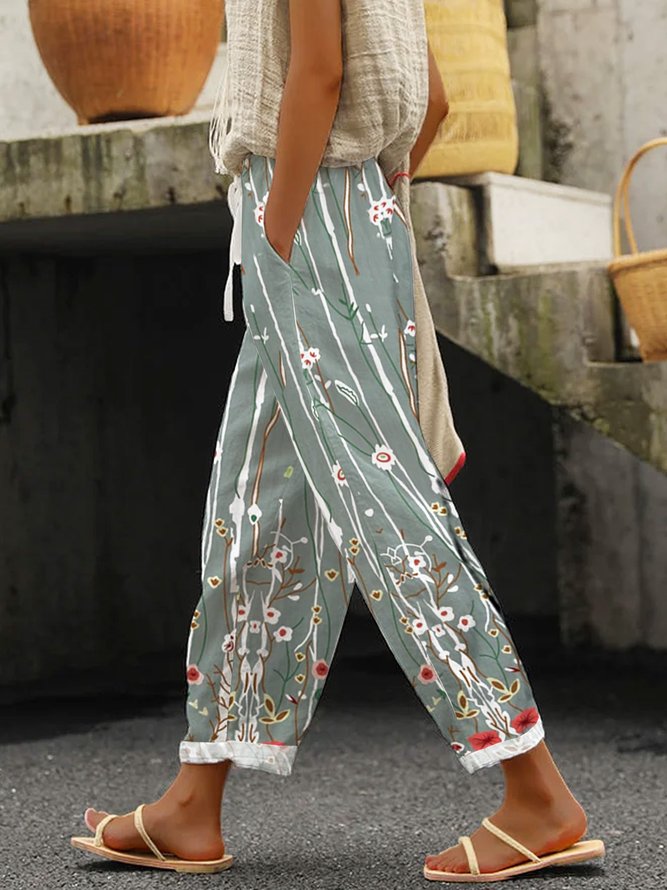 Casual Floral Printed Casual Pants
