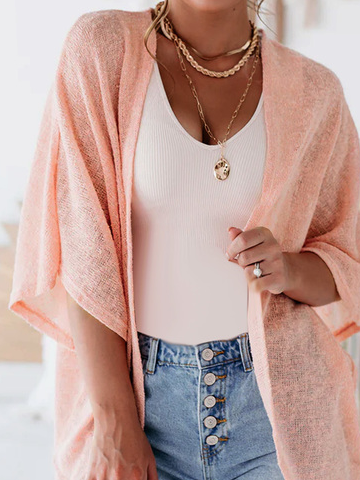 Casual Plain Knitted Half Sleeve Cardigan