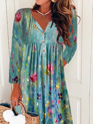 Plus size Long Sleeve Floral Casual Dresses