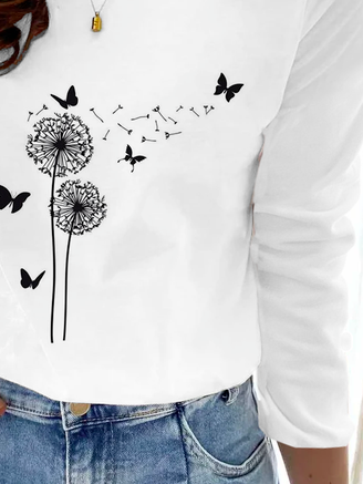 Plus size Dandelion Printed Long Sleeve T-Shirt