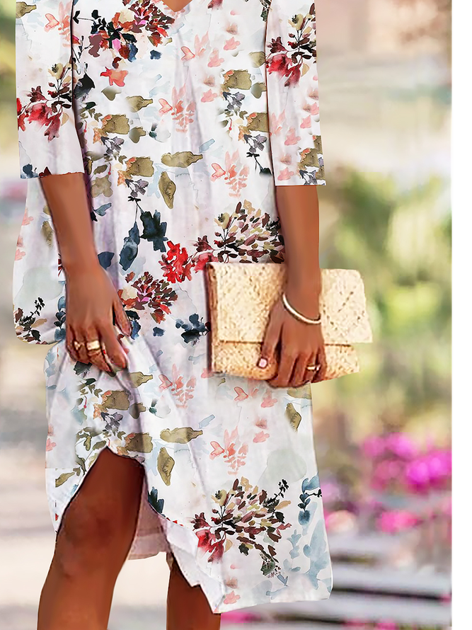 Floral Casual V Neck Dresses