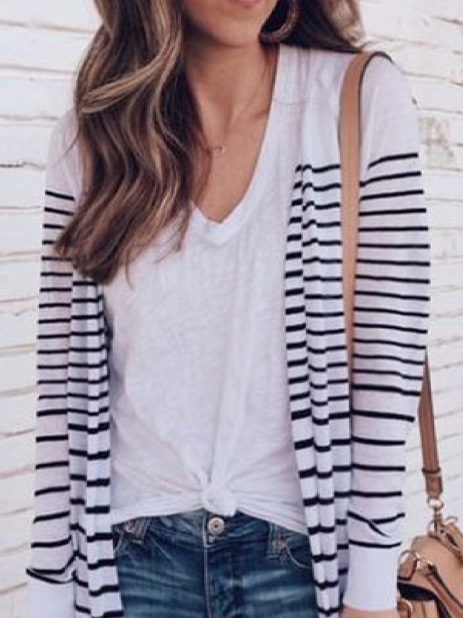 Casual Striped Long Sleeve Loose Coat