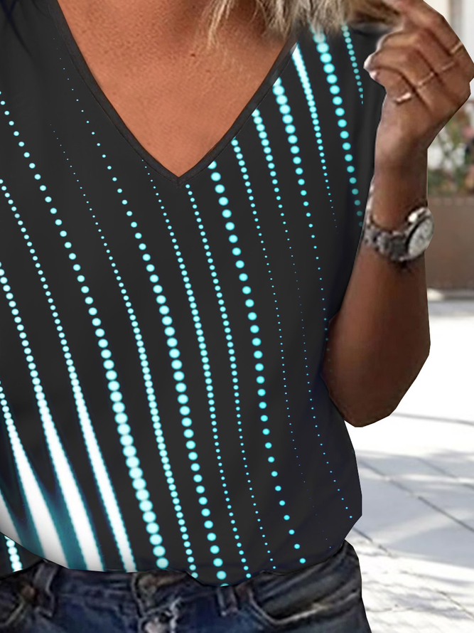 Geometric Gradient Printed V-neck Casual Medium Sleeve T-shirt