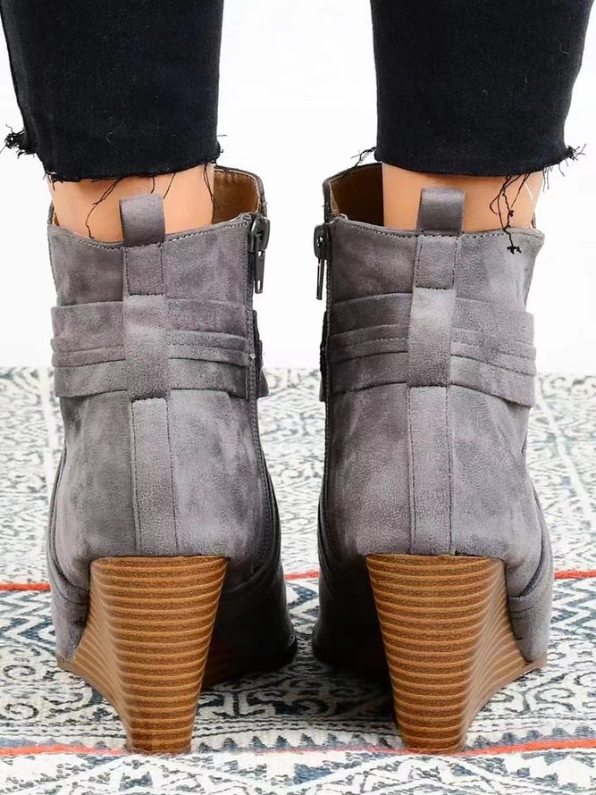 Faux Suede Strap Wedge Fish Mouth Boots