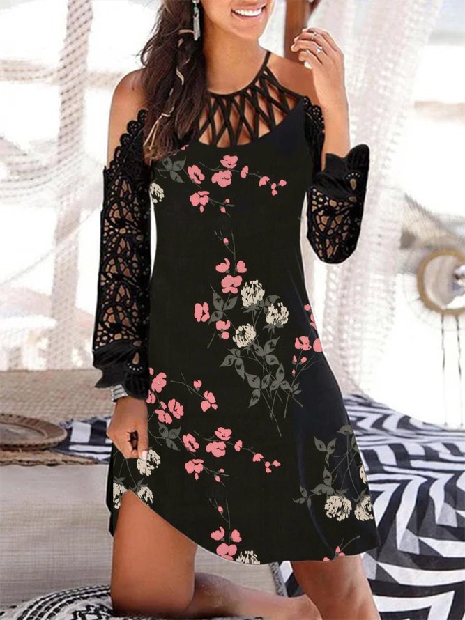 Floral Lace Long Sleeve Plus Size Casual Dresses