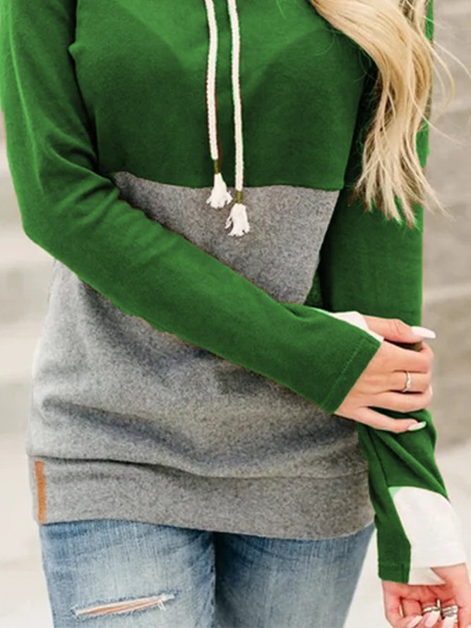 Army Green 1 Patchwork Cowl Neck Casual Sweatshirts