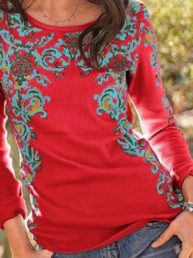 zolucky Red Cotton-Blend Long Sleeve Shirts & Tops