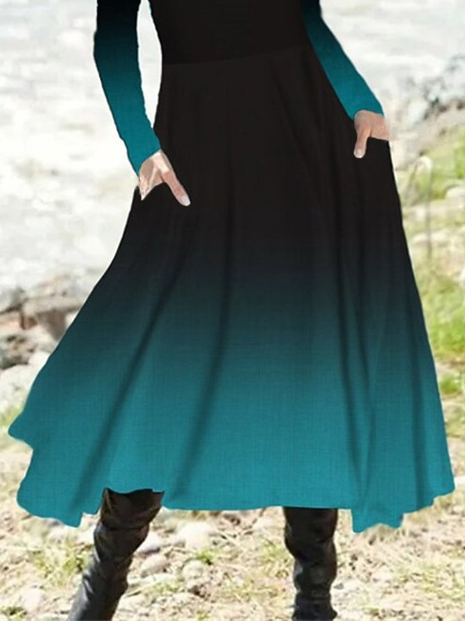 Ethnic Crew Neck Casual Long Sleeve A-Line Dress