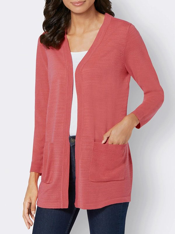 Casual Plain Autumn Natural Lightweight Standard Long sleeve H-Line Regular Size Sweater coat for Women