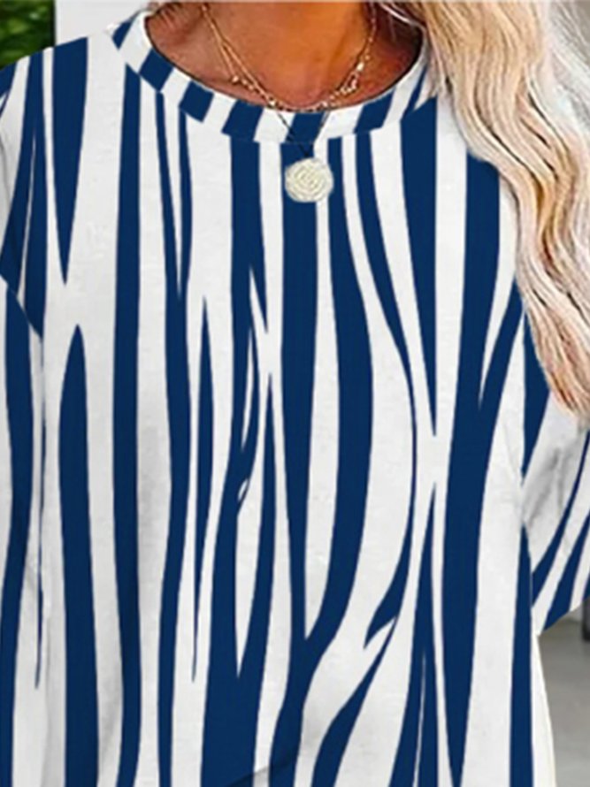 Striped Long Sleeve Crew Neck Casual T-Shirt