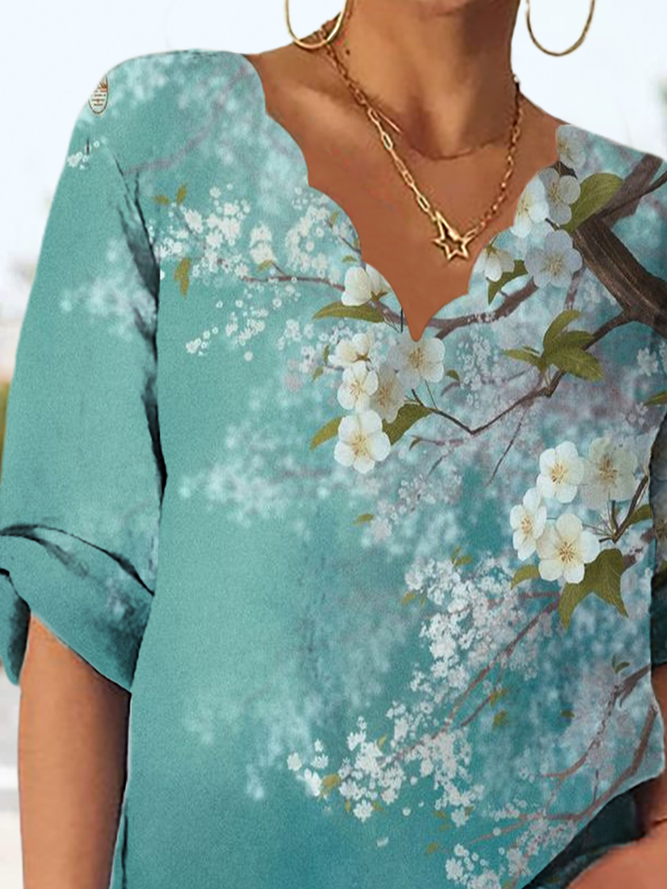 Plus size Casual Loose V-neck Floral Tops