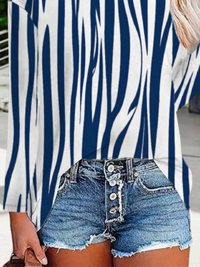 Striped Long Sleeve Crew Neck Casual T-Shirt