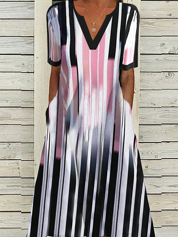 Casual V Neck Striped Dresses