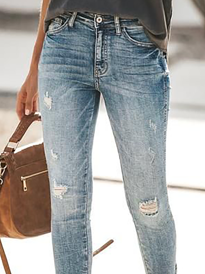 Casual Plain Autumn Micro-Elasticity Regular Fit Standard Straight pants Denim Regular Size Jeans for Women