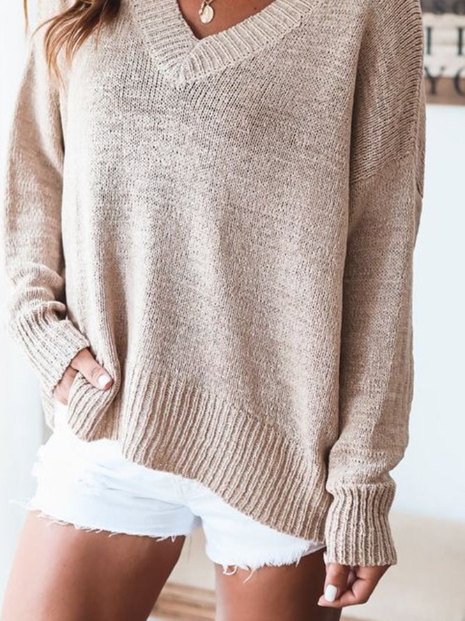 Plain Casual V Neck Sweater