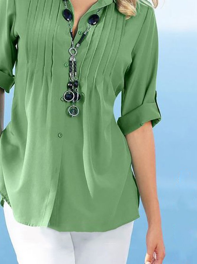 Casual Plain Autumn Polyester Lightweight No Elasticity Best Sell Shirt Collar Regular Size Blouse for Women