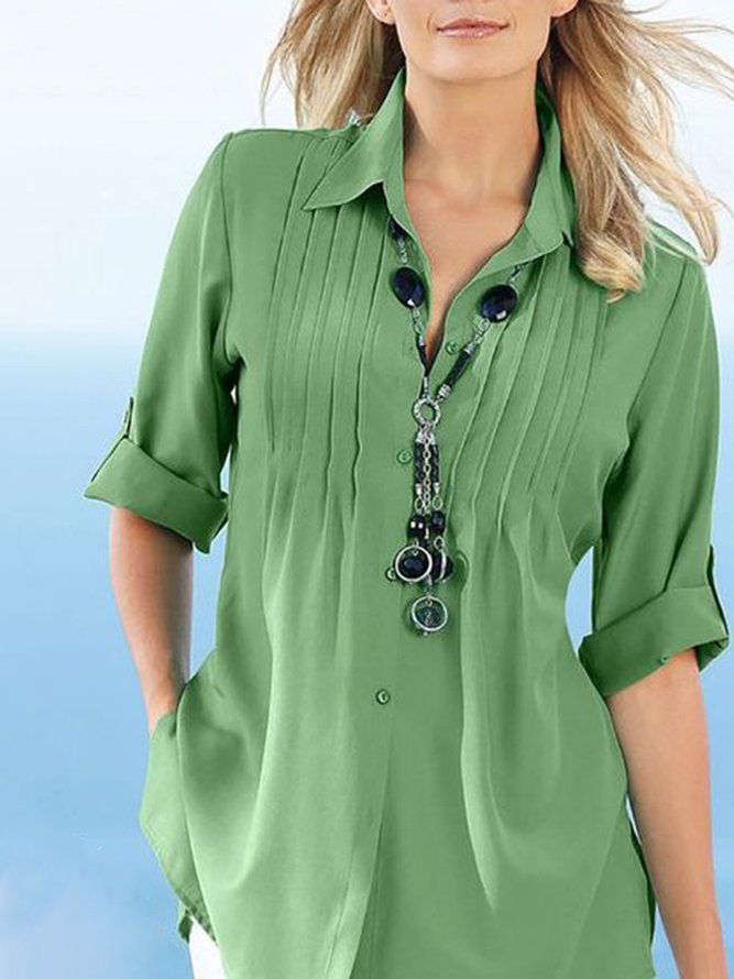 Casual Plain Autumn Polyester Lightweight No Elasticity Best Sell Shirt Collar Regular Size Blouse for Women