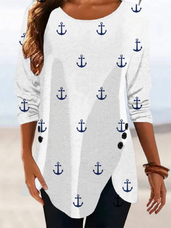 Casual Long Sleeve Crew Neck Printed Tops