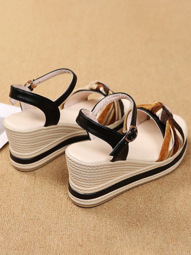 Resort Contrast Knotted Wedge Sandals