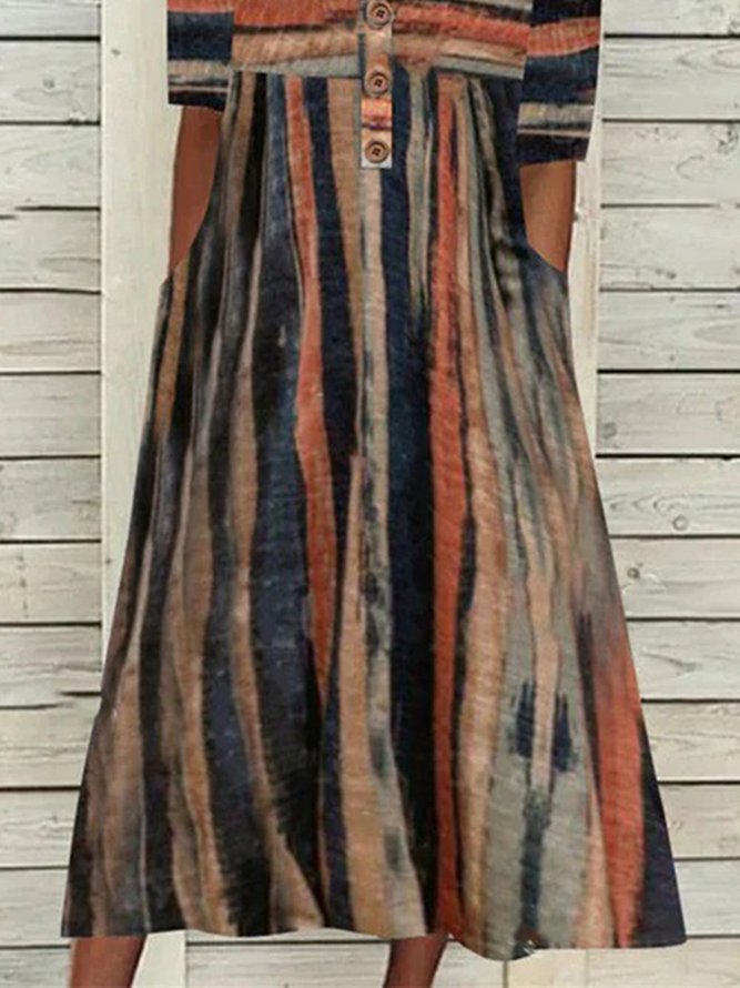 Women Striped Casual Autumn Natural Lightweight Daily Polyester fibre A-Line Regular Size Dresses