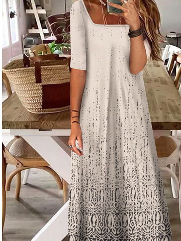 Women Vintage Abstract Autumn Natural Loose Jersey Long 1 * Dress Best Sell Dresses
