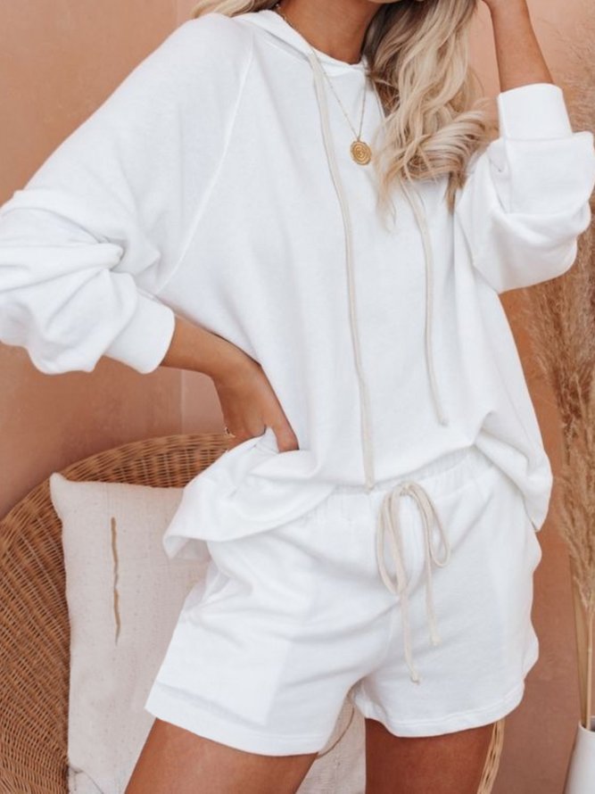 Casual Plain Autumn Jersey Mid Waist Standard Long sleeve H-Line Regular Size Two Piece Sets for Women