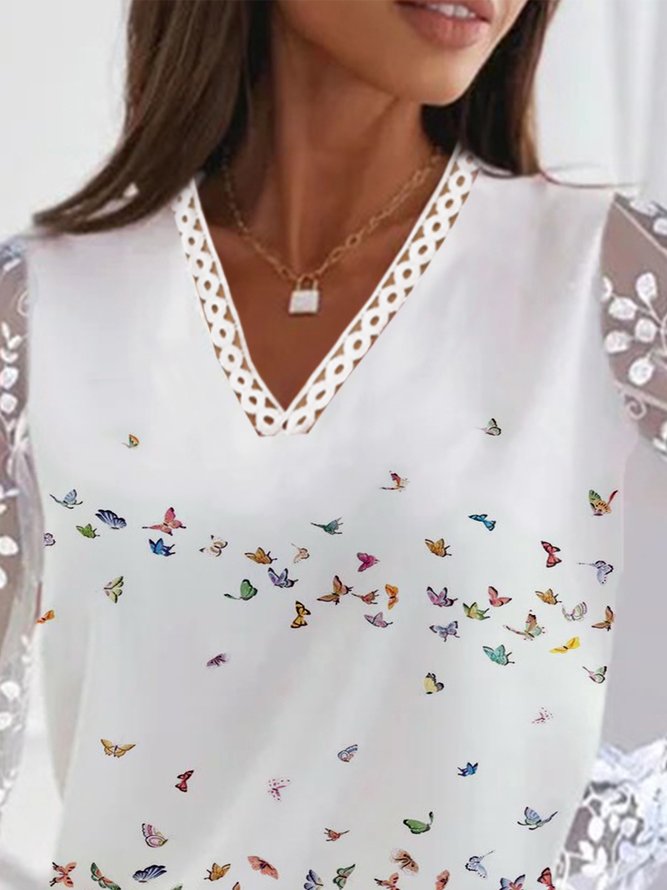 Casual Autumn Butterfly Micro-Elasticity Daily Lace Hot List Long sleeve Regular Top for Women